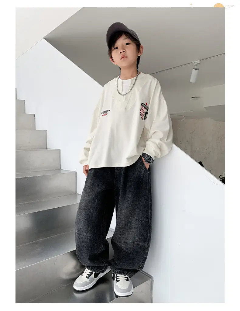 Boys' Fleece-Lined Denim Pants Children's Autumn and Winter Trousers for Middle School Students 2026 New Large Children's Autumn Casual Pants — feature 21