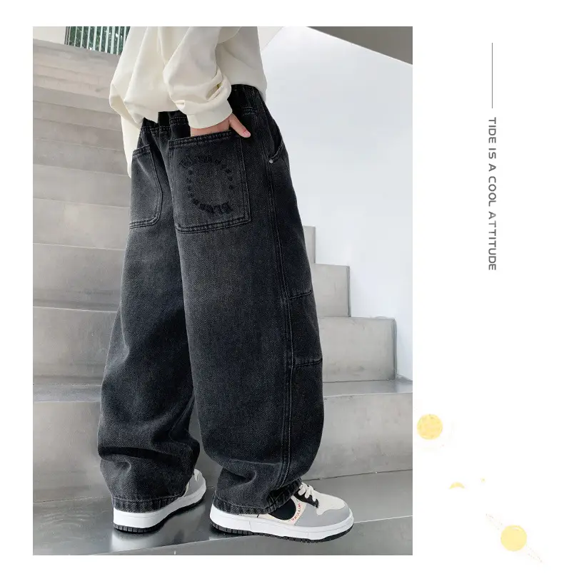 Boys' Fleece-Lined Denim Pants Children's Autumn and Winter Trousers for Middle School Students 2026 New Large Children's Autumn Casual Pants — feature 22