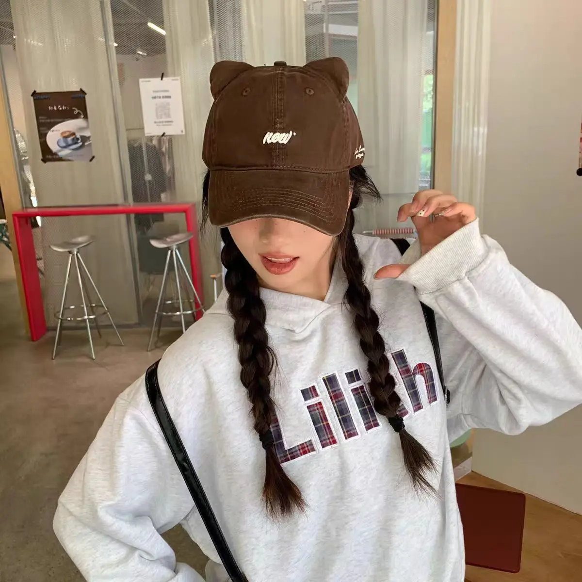 Korean Cat Ear Baseball Cap with Cute Bear Ears - Image 2