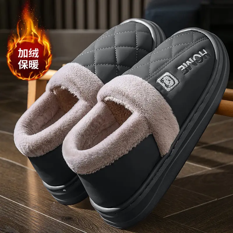 Waterproof Cotton Slippers for Men in Autumn and Winter Outer Wear 2025 New Indoor Home Thick-Soled Warm Fleece-Lined Bag Heel Cotton Shoes - Image 2