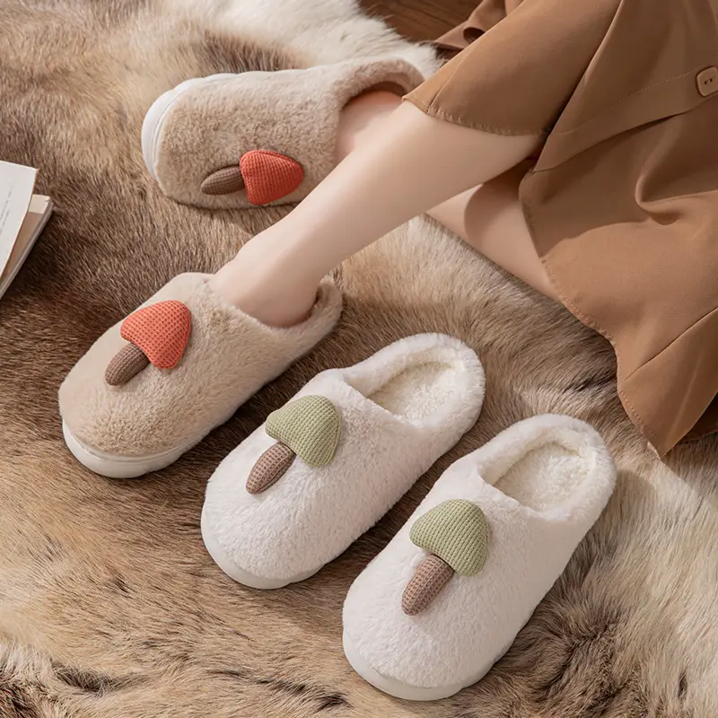 New Cartoon Mushroom Cotton Slippers for Home Fashion Warm Cotton Slippers Winter Home Indoor Comfortable Plush Slippers for Men