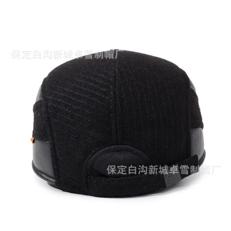 Winter Wool Ear Protection Cap for Men Elderly Black - Image 4