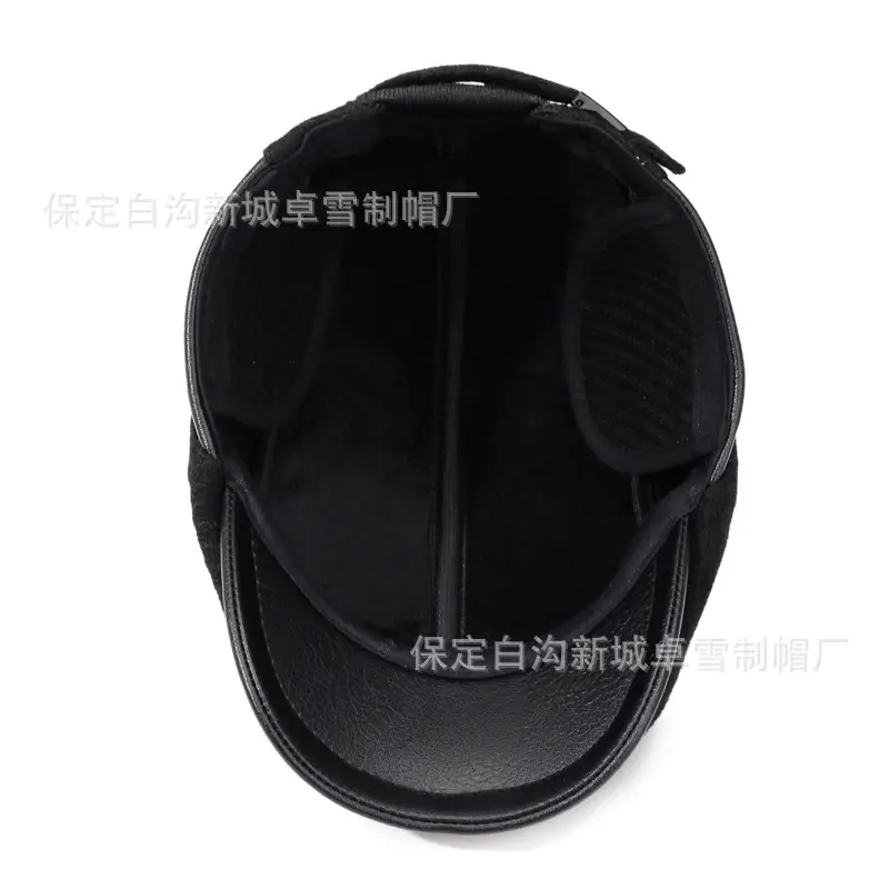 Winter Wool Ear Protection Cap for Men Elderly Black - Image 5