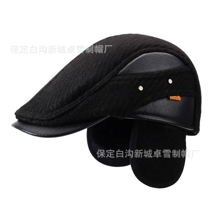Winter Wool Ear Protection Cap for Men Elderly Black - Image 6