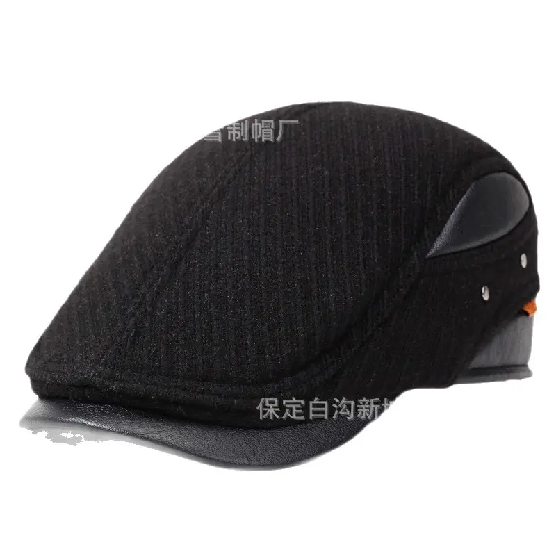 Winter Wool Ear Protection Cap for Men Elderly Black - Image 7