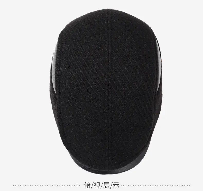 Winter Wool Ear Protection Cap for Men Elderly Black — feature 12