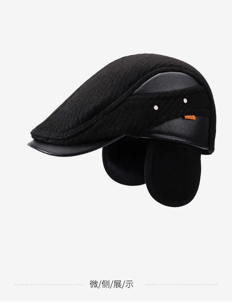 Winter Wool Ear Protection Cap for Men Elderly Black — feature 14