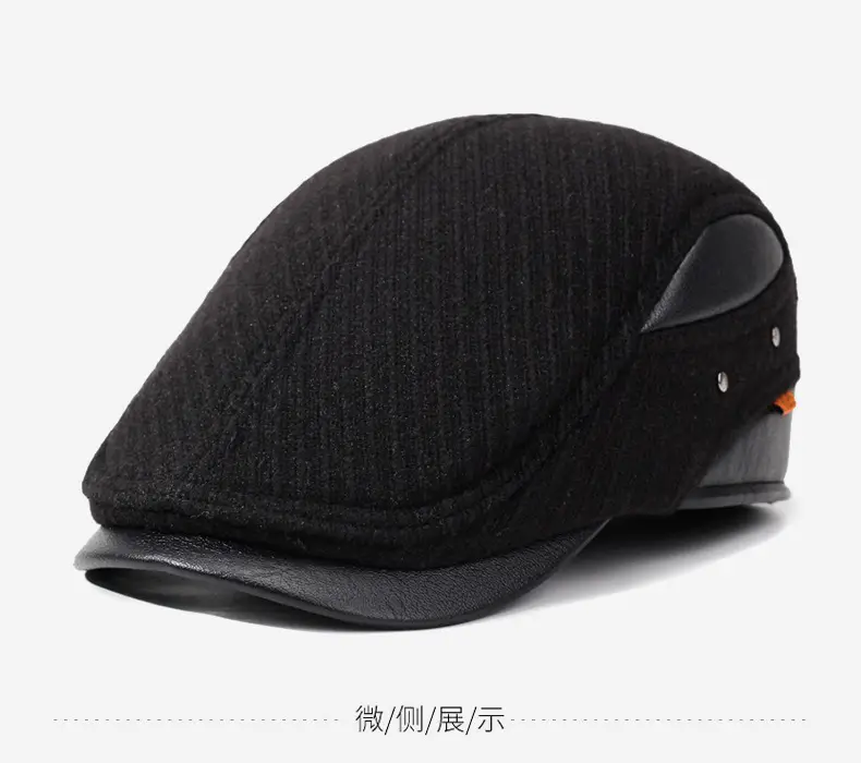 Winter Wool Ear Protection Cap for Men Elderly Black — feature 9