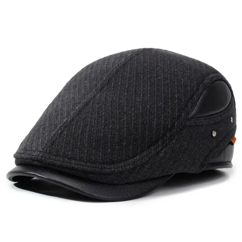 Winter Wool Ear Protection Cap for Men Elderly Black - Image 2