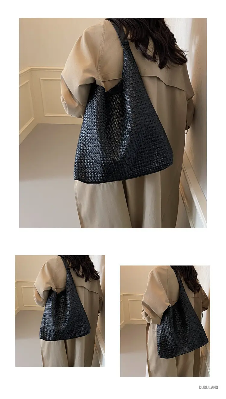 Retro Woven Shoulder Bag Black Large Capacity Women — feature 12