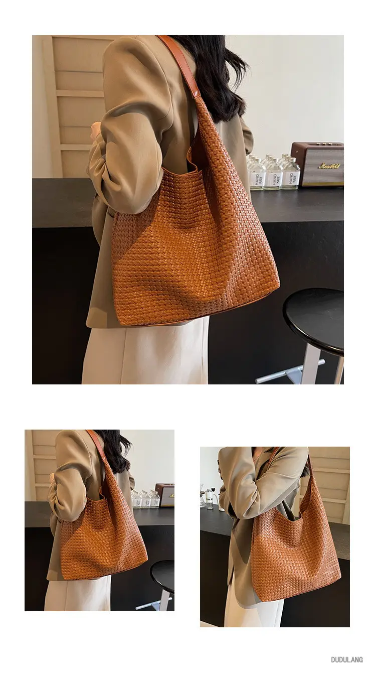 Retro Woven Shoulder Bag Black Large Capacity Women — feature 13