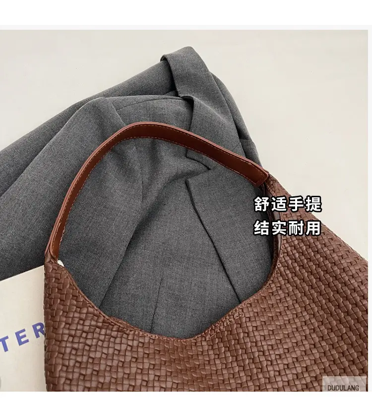 Retro Woven Shoulder Bag Black Large Capacity Women — feature 5