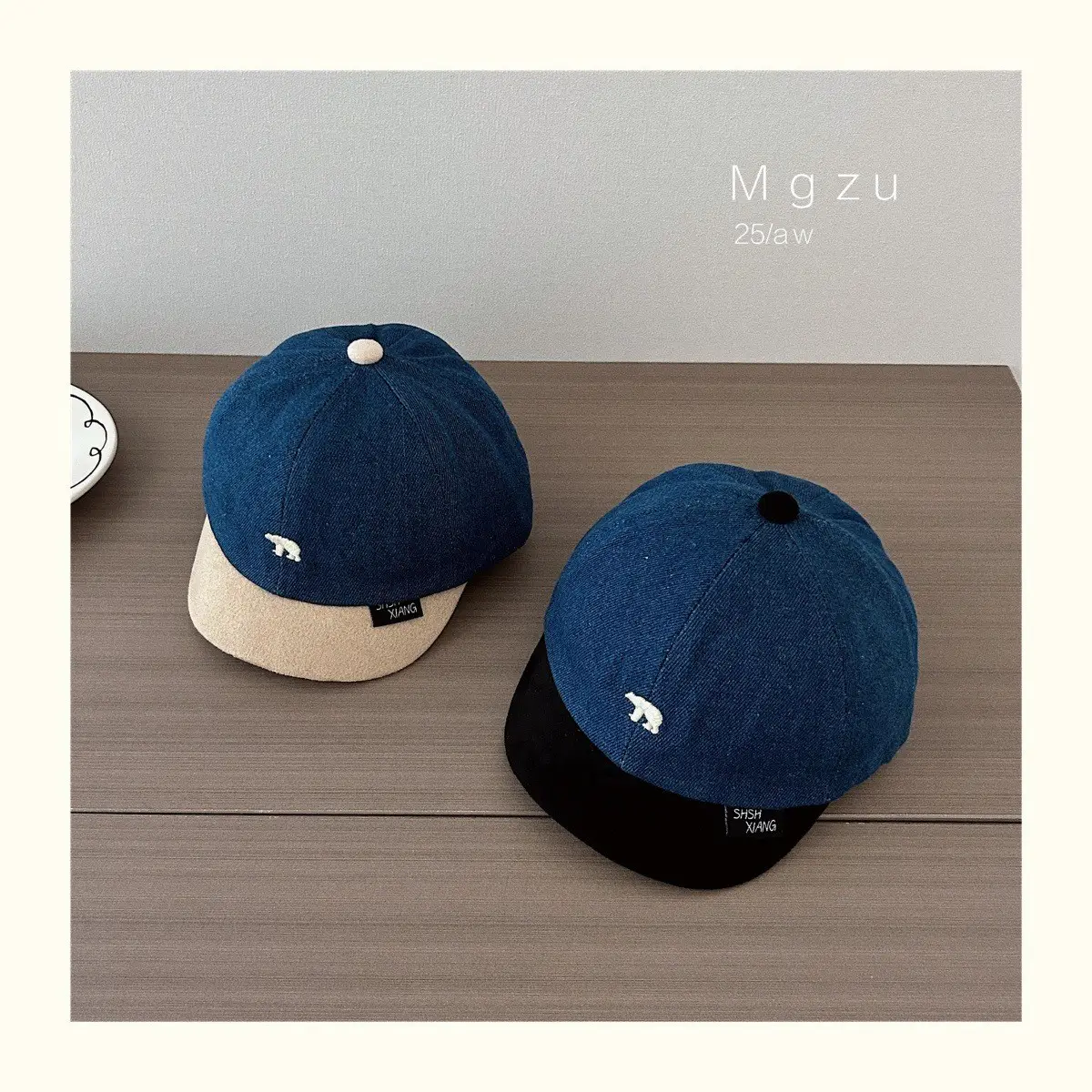 Baby Cap Blue Brown Embroidered Bear Spring Autumn Kids - Image 6