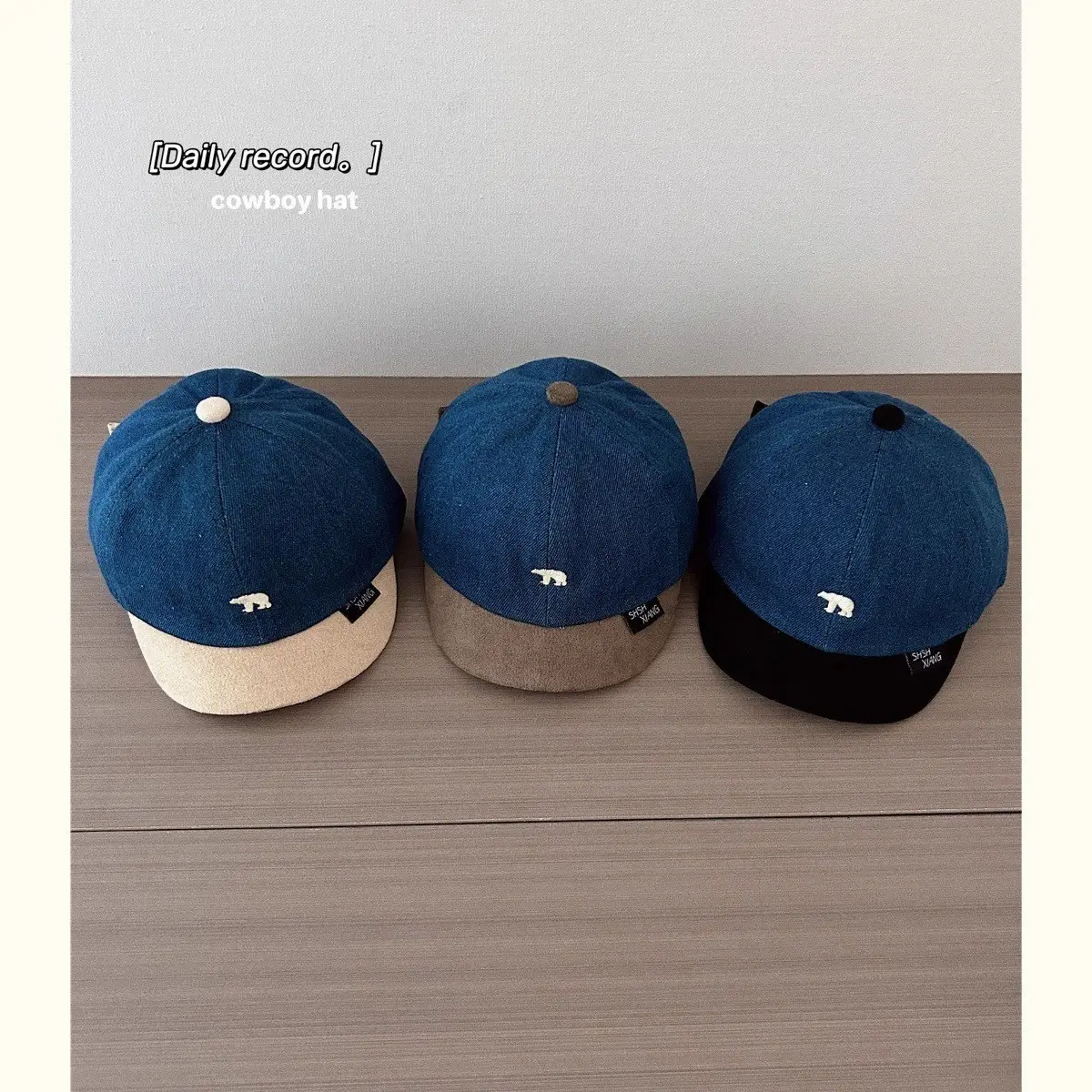 Baby Cap Blue Brown Embroidered Bear Spring Autumn Kids - Image 8