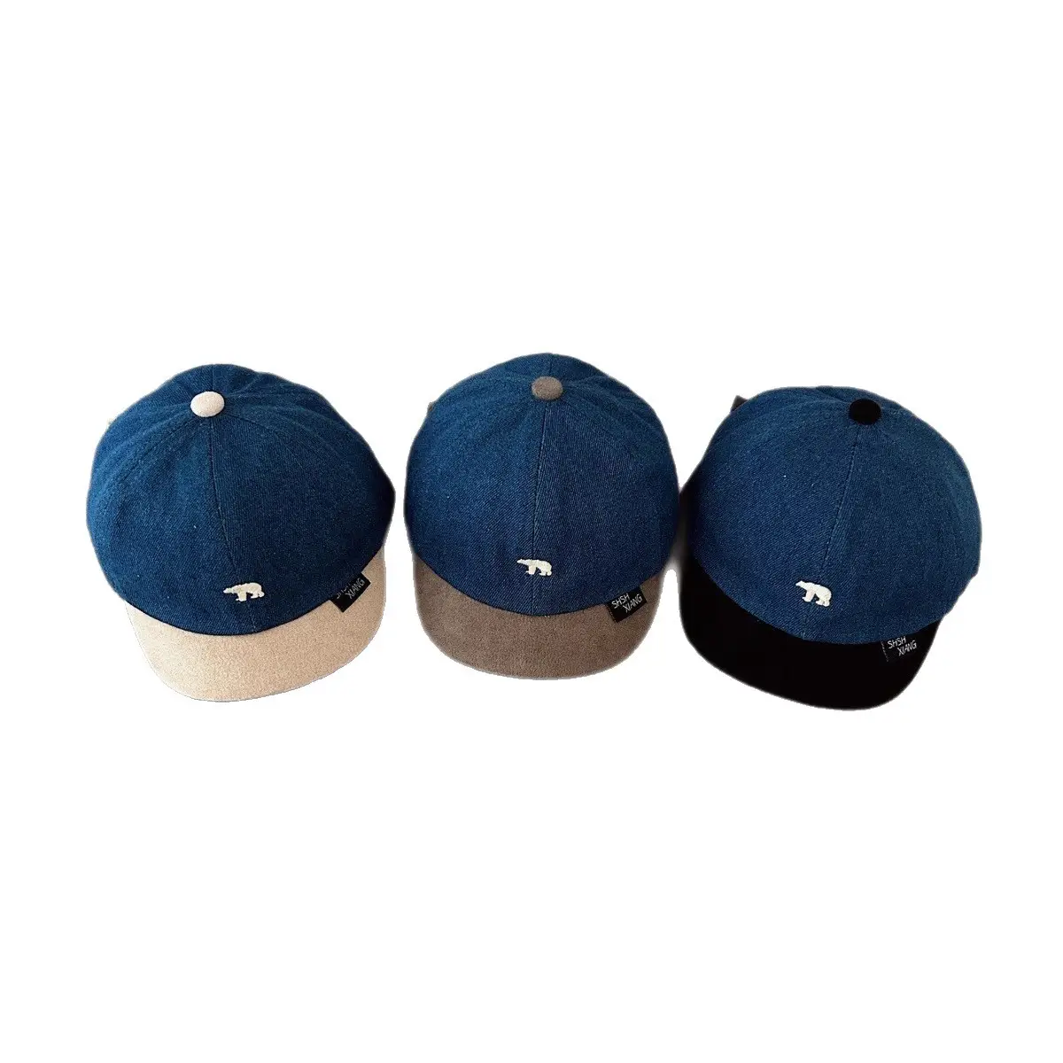 Baby Cap Blue Brown Embroidered Bear Spring Autumn Kids - Image 9