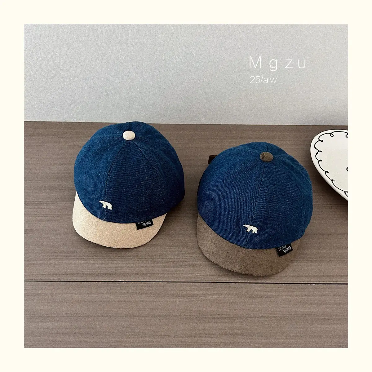 Baby Cap Blue Brown Embroidered Bear Spring Autumn Kids — feature 3