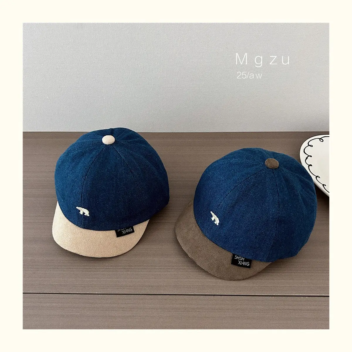 Baby Cap Blue Brown Embroidered Bear Spring Autumn Kids — feature 4