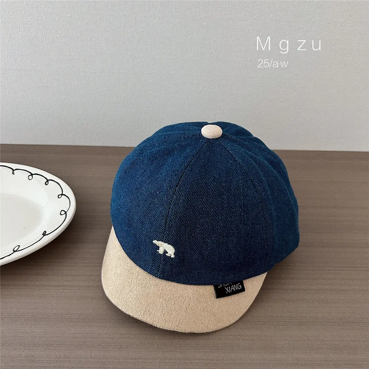 Baby Cap Blue Brown Embroidered Bear Spring Autumn Kids - Image 2