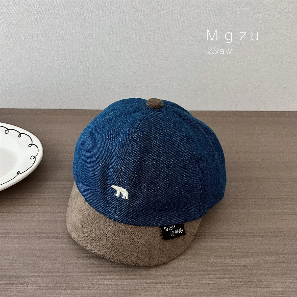 Baby Cap Blue Brown Embroidered Bear Spring Autumn Kids - Image 3