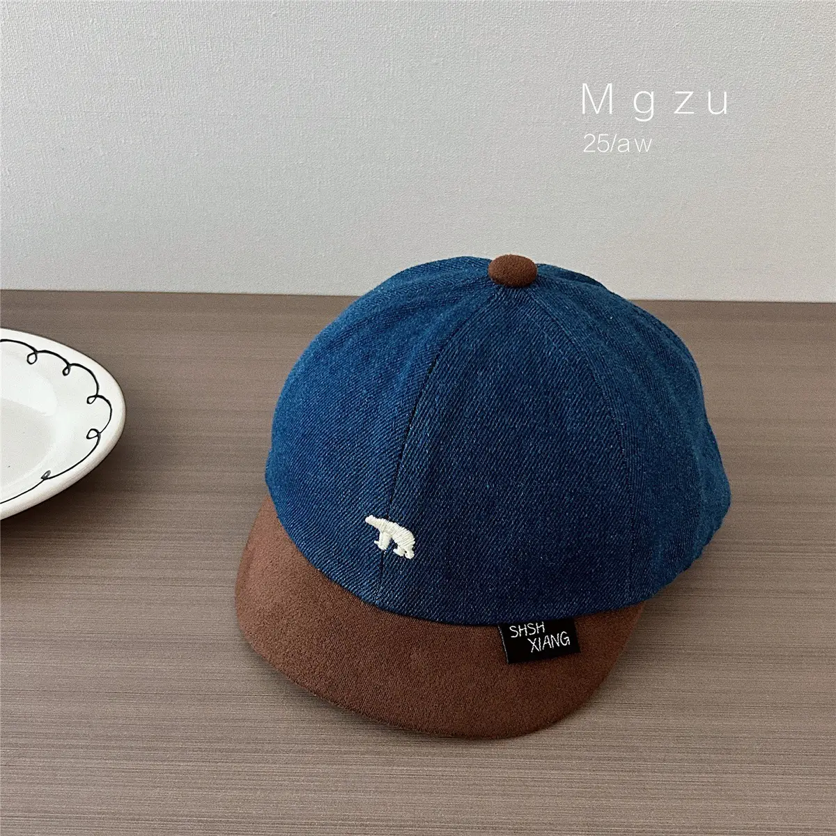 Baby Cap Blue Brown Embroidered Bear Spring Autumn Kids - Image 4