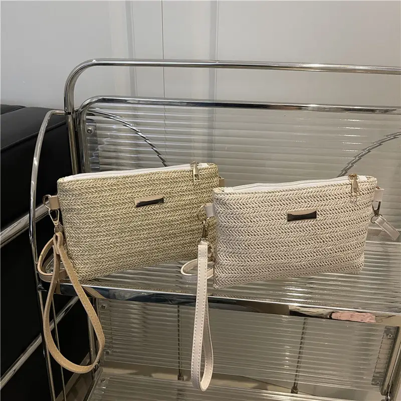 Women Woven Crossbody Bag White Square Design - Image 3