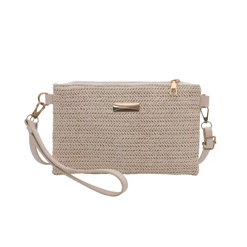 Women Woven Crossbody Bag White Square Design - Image 6