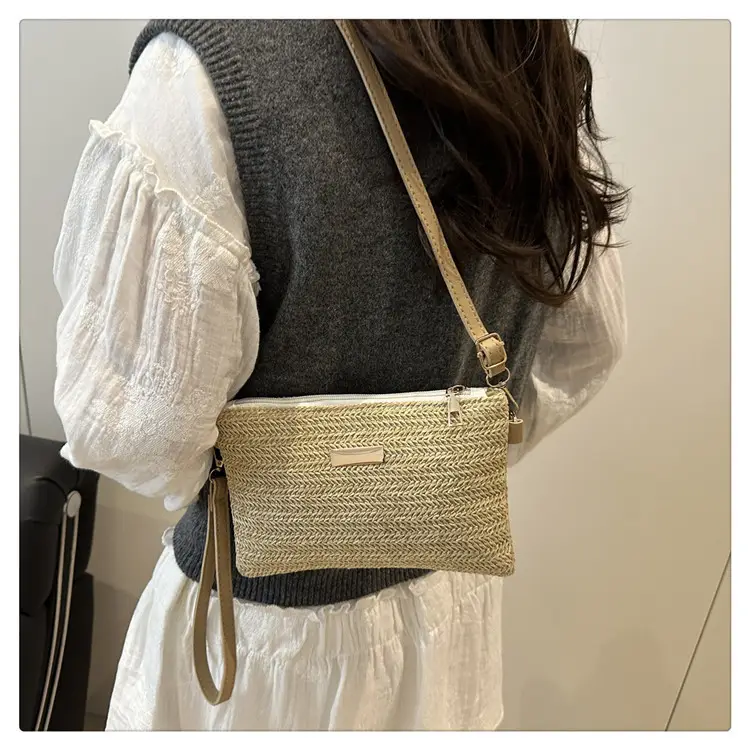 Women Woven Crossbody Bag White Square Design — feature 11