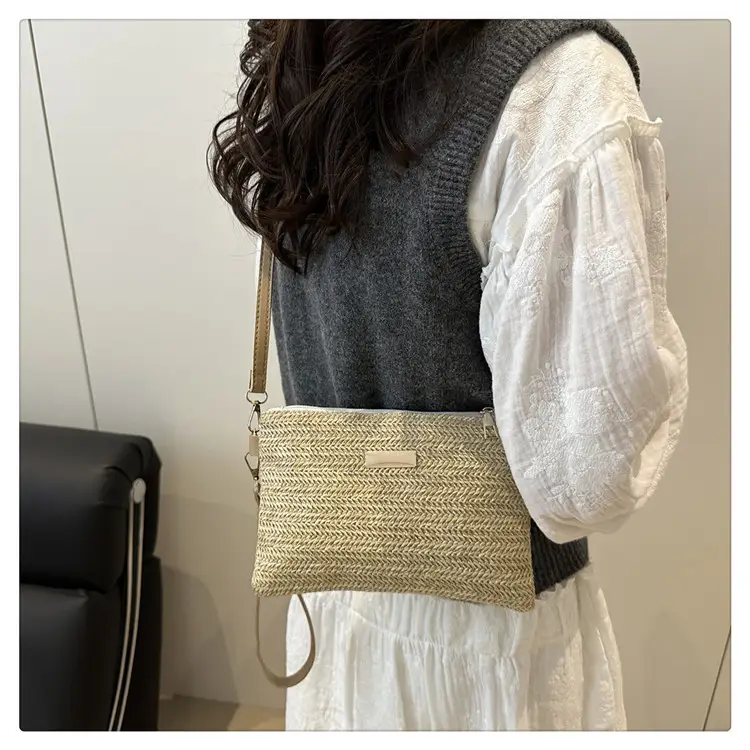 Women Woven Crossbody Bag White Square Design — feature 14