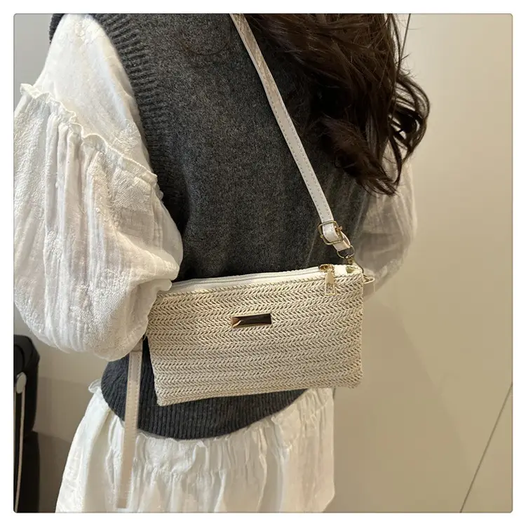 Women Woven Crossbody Bag White Square Design — feature 16