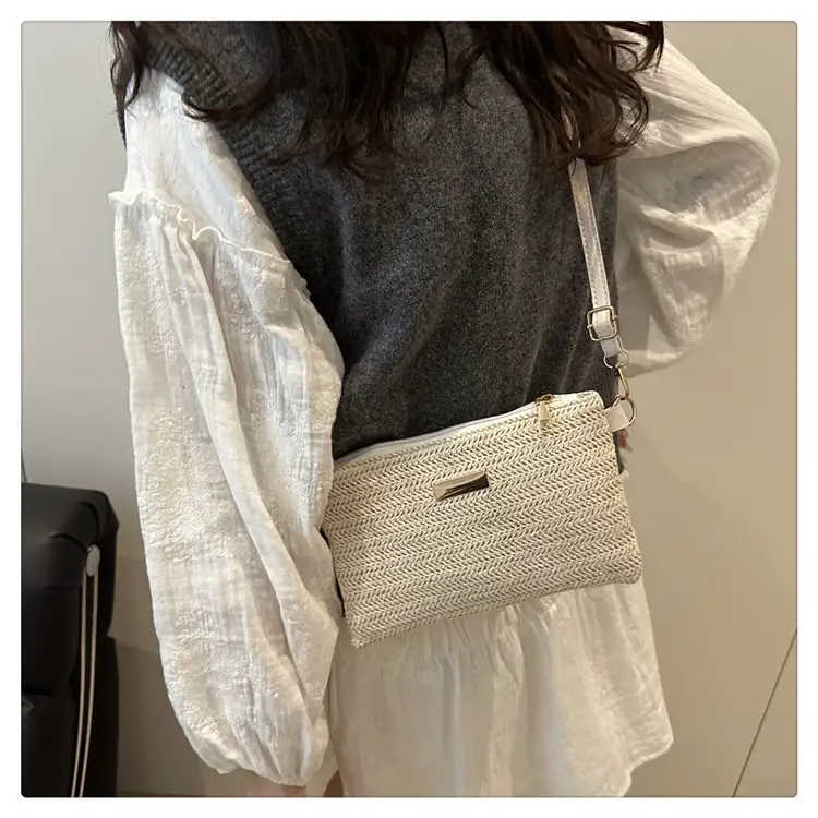 Women Woven Crossbody Bag White Square Design — feature 20