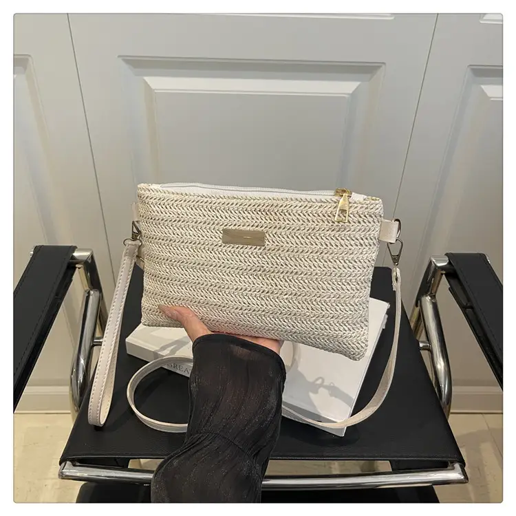 Women Woven Crossbody Bag White Square Design — feature 21
