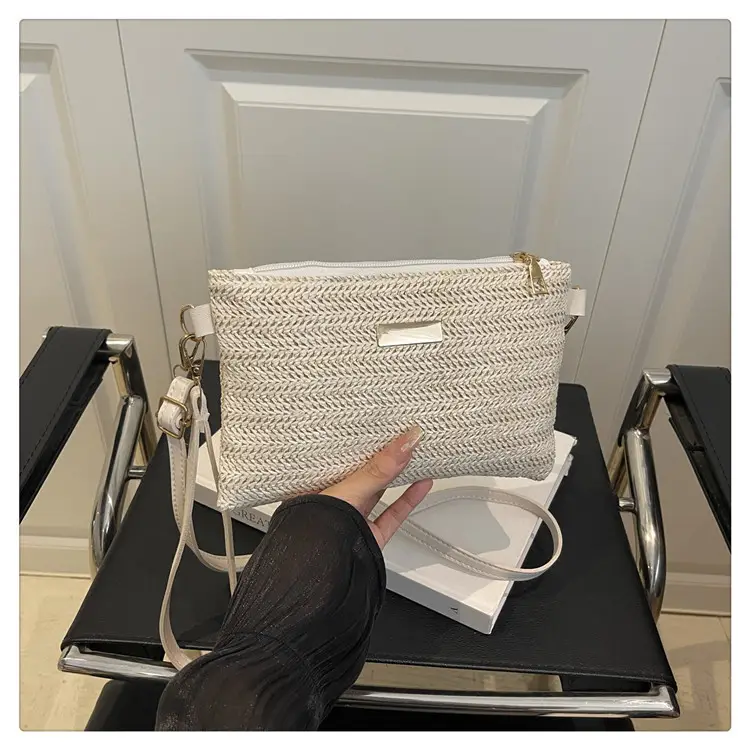 Women Woven Crossbody Bag White Square Design — feature 22
