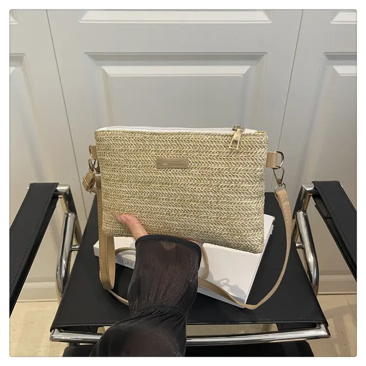 Women Woven Crossbody Bag White Square Design — feature 23