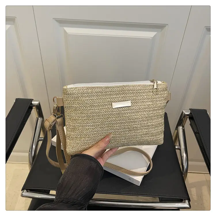 Women Woven Crossbody Bag White Square Design — feature 24