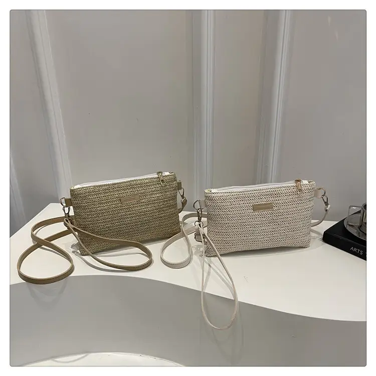 Women Woven Crossbody Bag White Square Design — feature 25