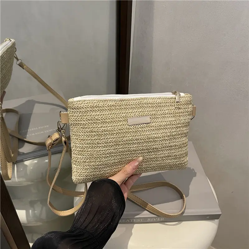 Women Woven Crossbody Bag White Square Design - Image 2