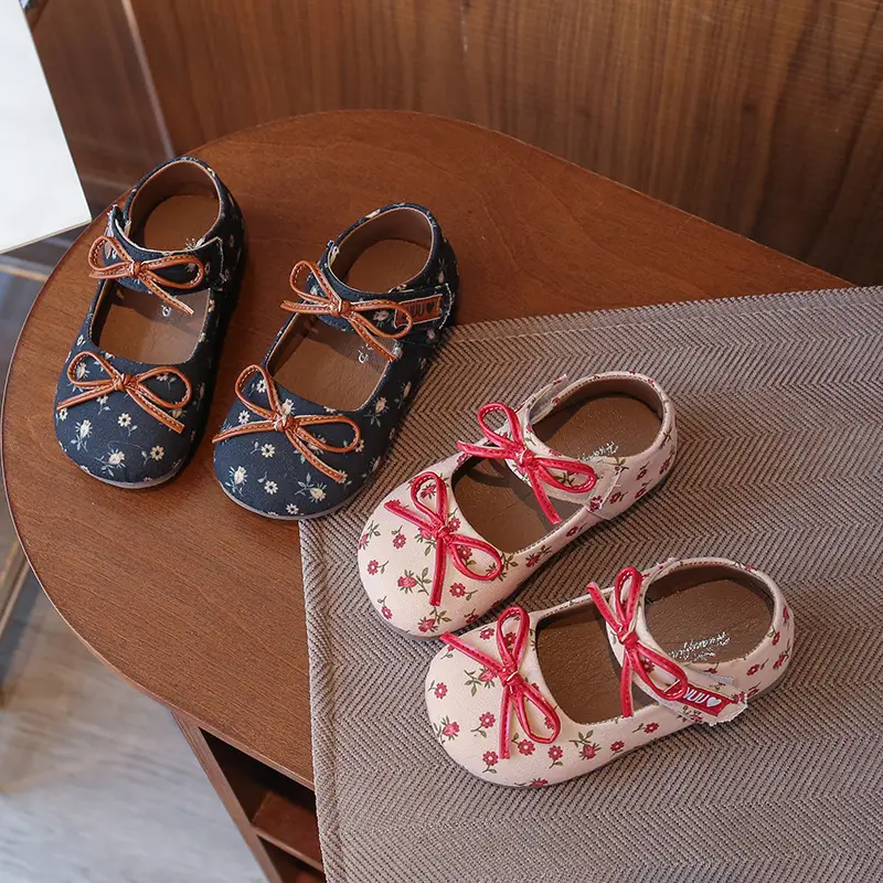 Girls' Floral Bow Shoes Small Korean Style