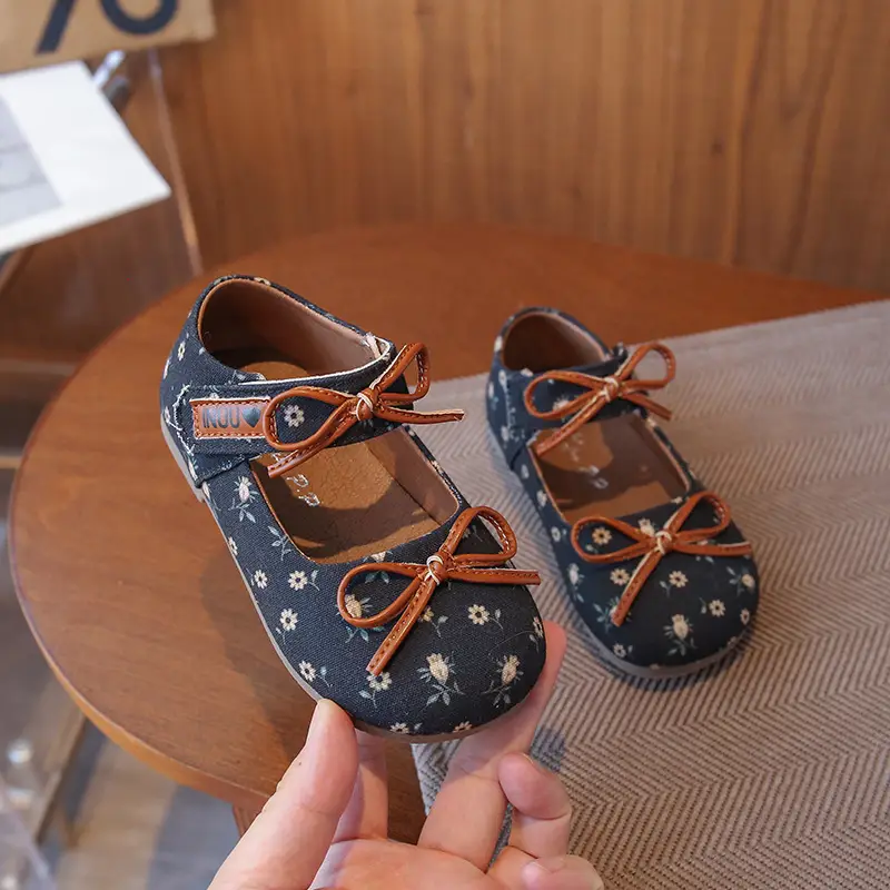 Girls' Floral Bow Shoes Small Korean Style