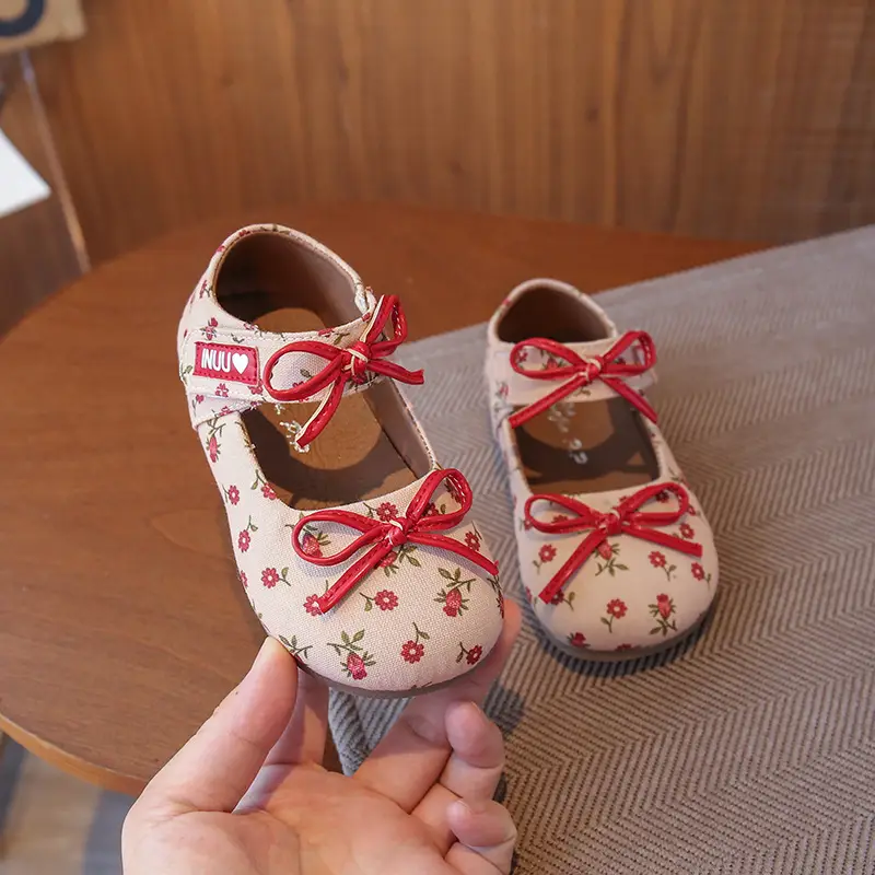 Girls' Floral Bow Shoes Small Korean Style