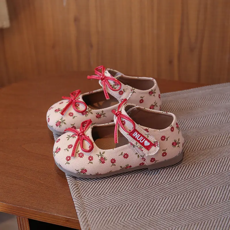 Girls' Floral Bow Shoes Small Korean Style