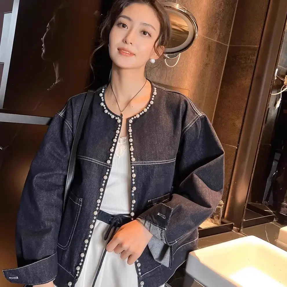 Dark Blue Denim Jacket Women Spring Fall New Style
