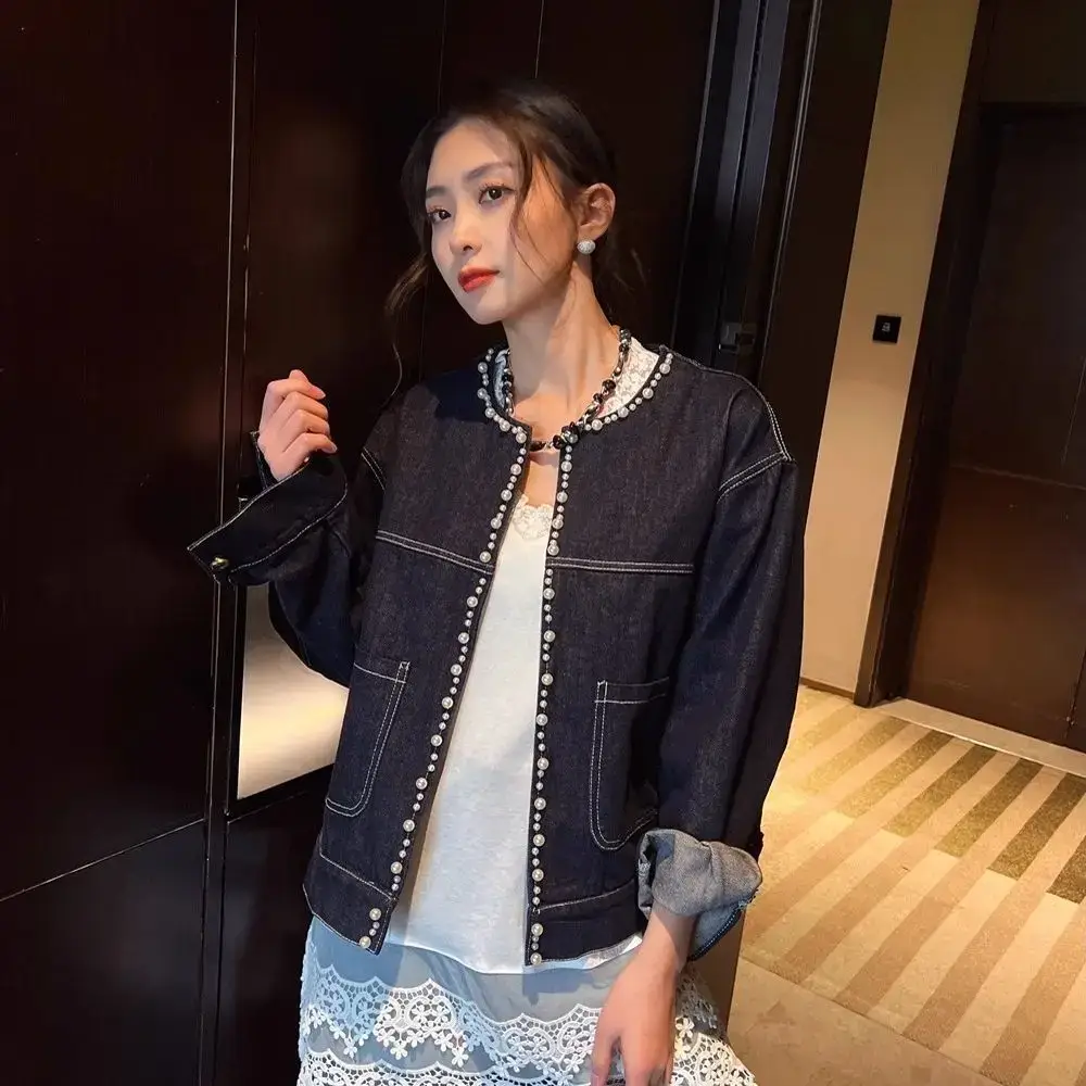 Dark Blue Denim Jacket Women Spring Fall New Style