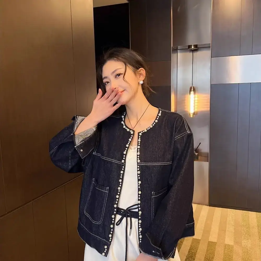 Dark Blue Denim Jacket Women Spring Fall New Style