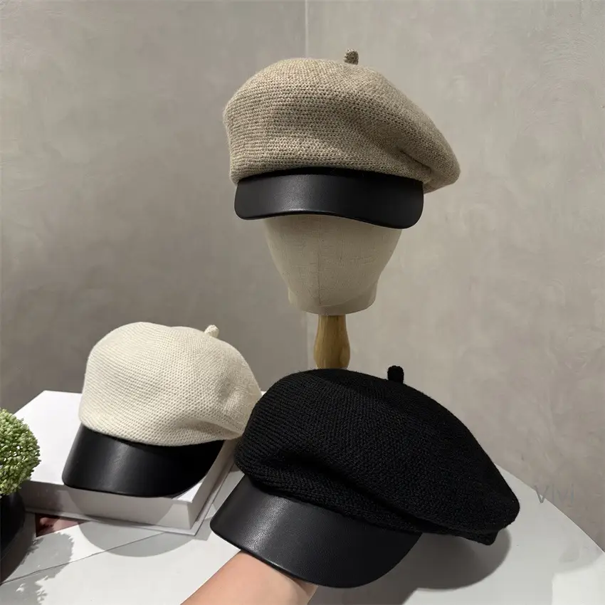 Women Winter Knitted Newsboy Cap Brown - Image 8