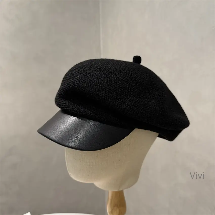 Women Winter Knitted Newsboy Cap Brown - Image 9