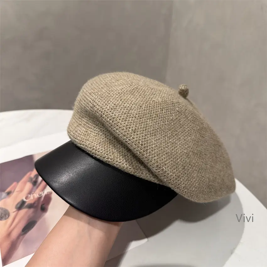Women Winter Knitted Newsboy Cap Brown - Image 4