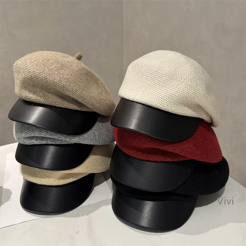 Women Winter Knitted Newsboy Cap Brown — feature 1