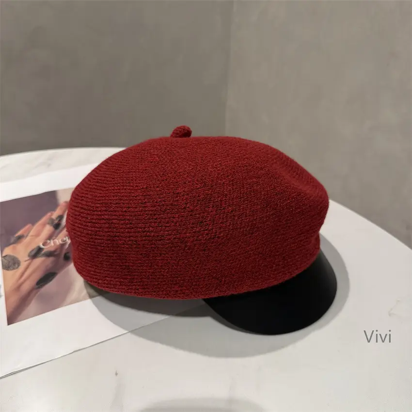 Women Winter Knitted Newsboy Cap Brown — feature 4