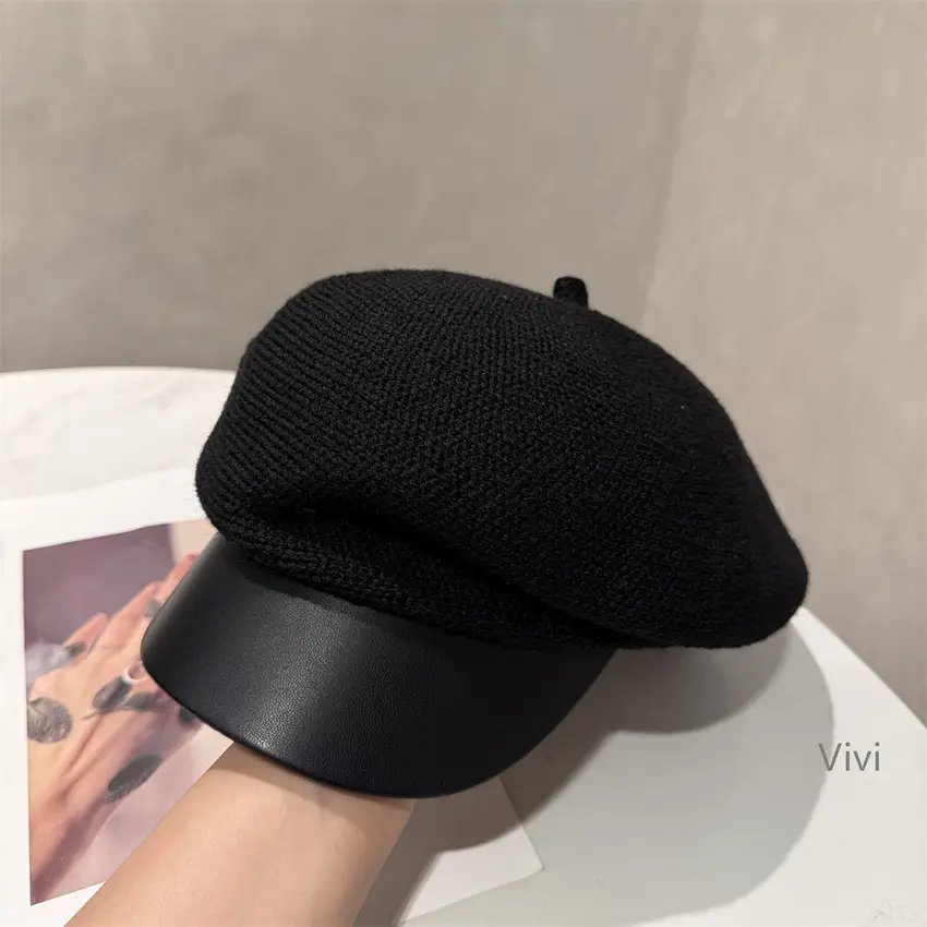 Women Winter Knitted Newsboy Cap Brown - Image 2