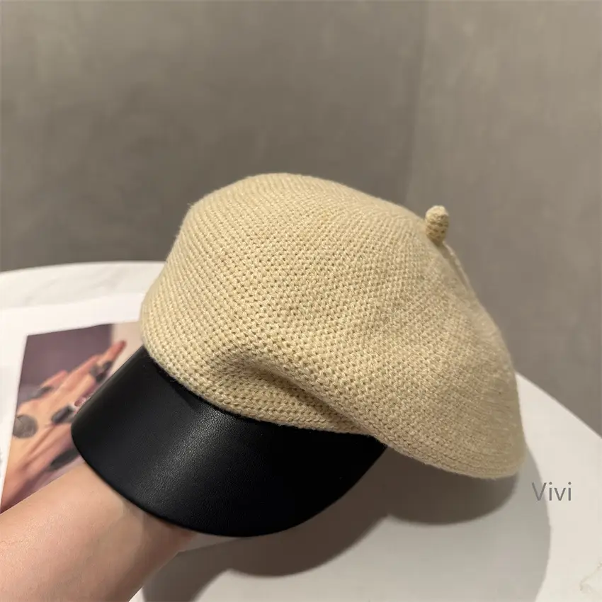 Women Winter Knitted Newsboy Cap Brown - Image 3